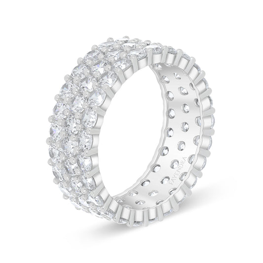 Sterling Silver 925 Ring Rhodium Plated Embedded With White Zircon