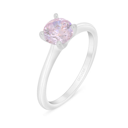 Sterling Silver 925 Ring Rhodium Plated Embedded With Pink Zircon