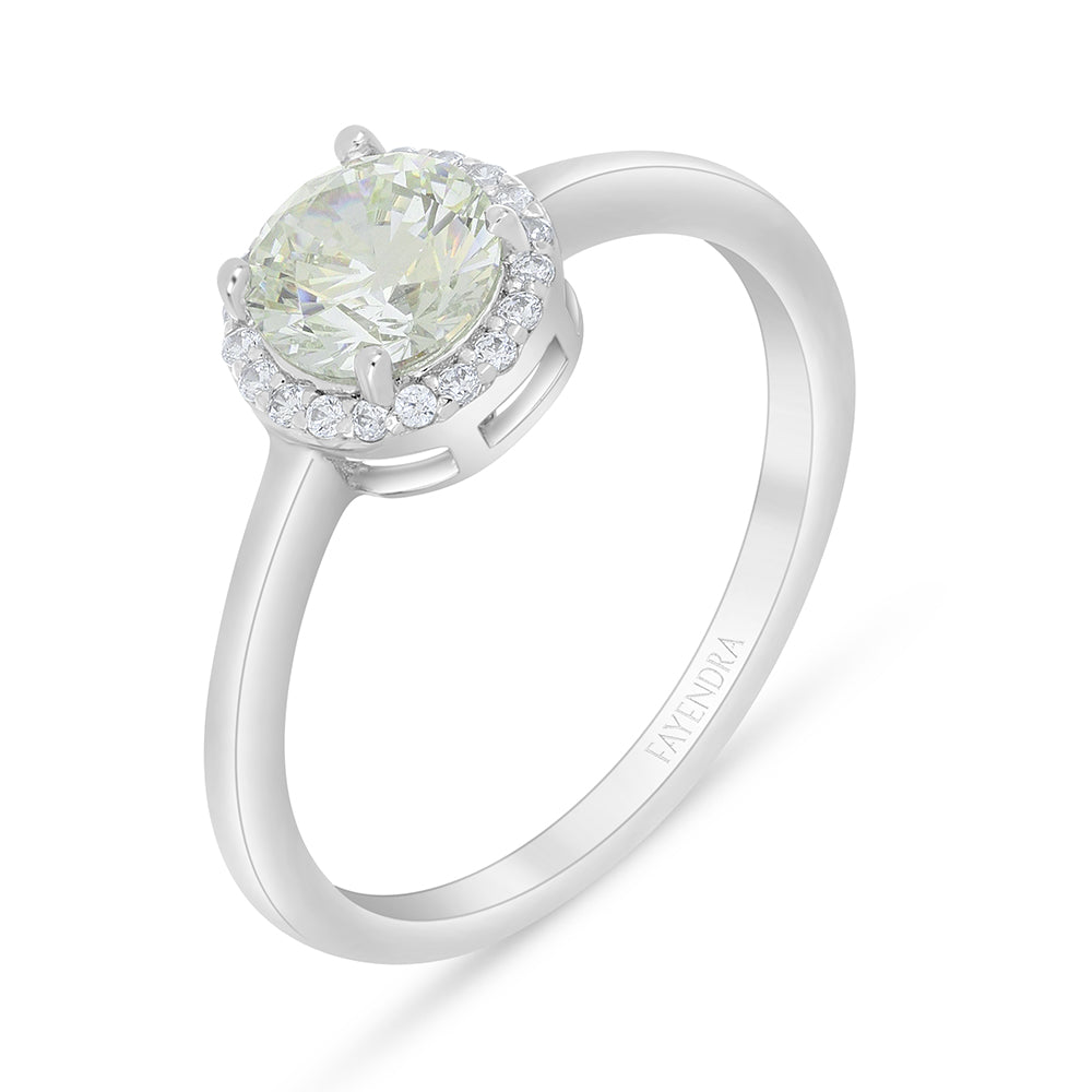 خاتم من الفضة الخالصة عيار 925 مطلي روديوم مرصع بالزركون الكناري الالماسي و فص ابيض