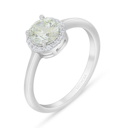 خاتم من الفضة الخالصة عيار 925 مطلي روديوم مرصع بالزركون الكناري الالماسي و فص ابيض