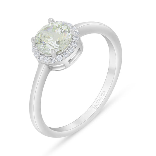 خاتم من الفضة الخالصة عيار 925 مطلي روديوم مرصع بالزركون الكناري الالماسي و فص ابيض