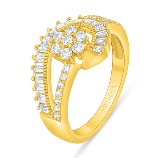 Sterling Silver 925 Ring Golden Plated Embedded With White Zircon