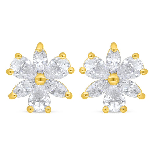 Sterling Silver 925 Earring Golden Plated Embedded With White Zircon