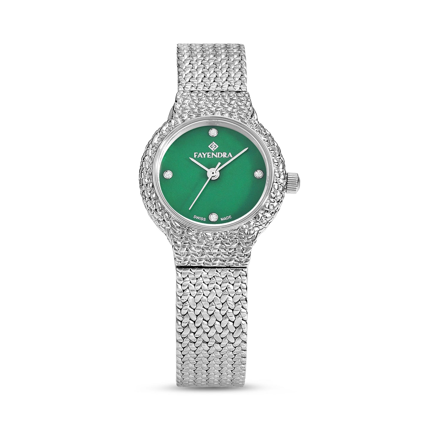 Stainless Steel 316L Watch Silver Color Embedded With White Zircon - GREEN MOP DIAL