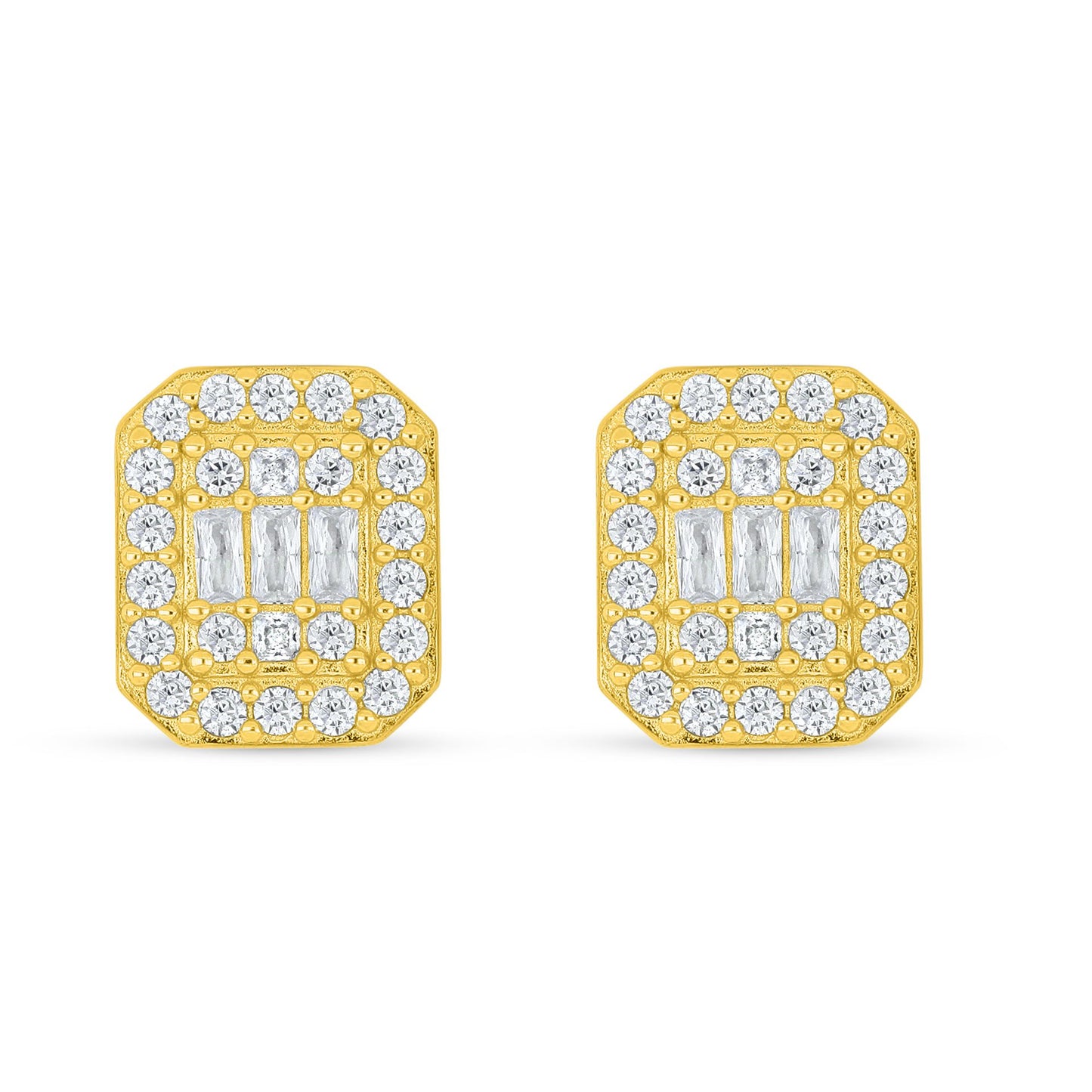 Sterling Silver 925 Earring Golden Plated Embedded With White Zircon
