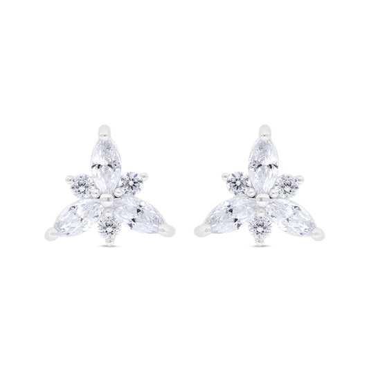 Sterling Silver 925 Earring Rhodium Plated Embedded With White Zircon