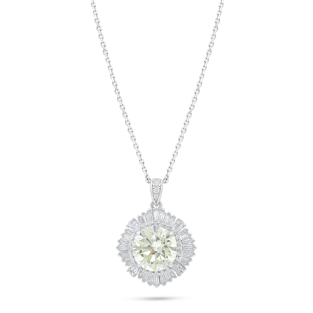 Sterling Silver 925 Necklace Rhodium Plated Embedded With Diamond Zircon And White Zircon