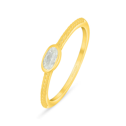 Sterling Silver 925 Ring Golden Plated Embedded With White Zircon