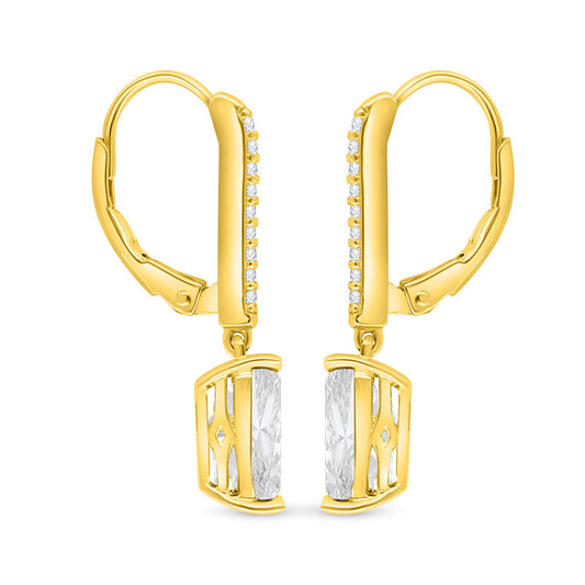Sterling Silver 925 Earring Golden Plated Embedded With White Zircon