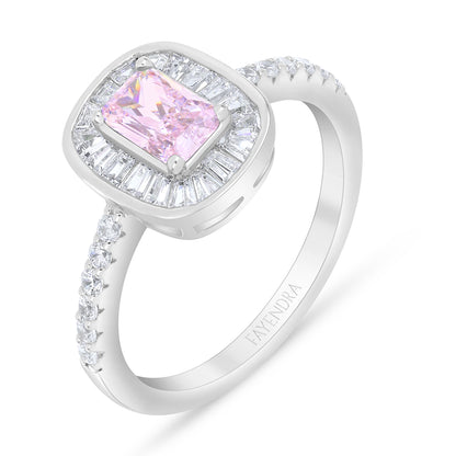 Sterling Silver 925 Ring Rhodium Plated Embedded With Pink Zircon And White Zircon