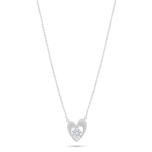 Sterling Silver 925 Necklace Rhodium Plated Embedded With White Zircon