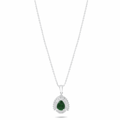 Sterling Silver 925 Necklace Rhodium Plated Embedded With Emerald Zircon And White Zircon