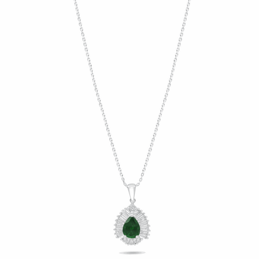 Sterling Silver 925 Necklace Rhodium Plated Embedded With Emerald Zircon And White Zircon