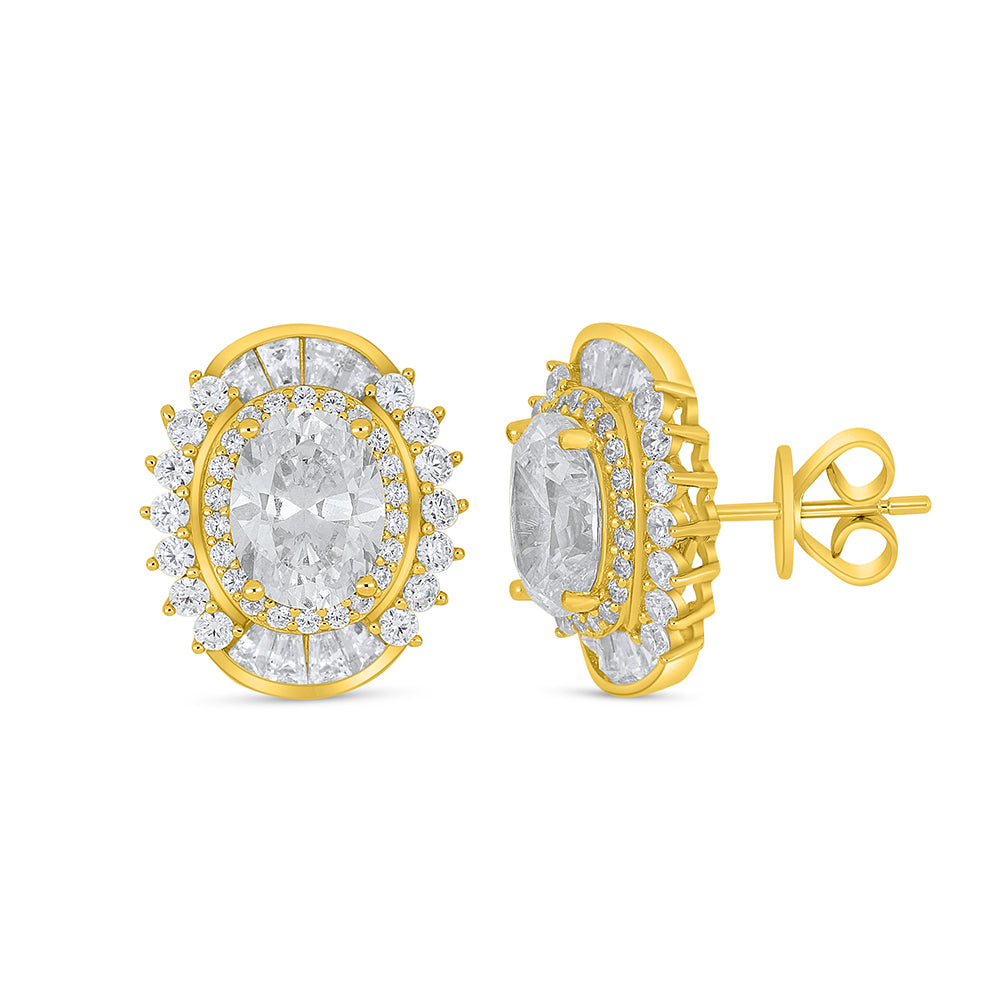 Sterling Silver 925 Earring Golden Plated Embedded With Diamond Zircon And White Zircon