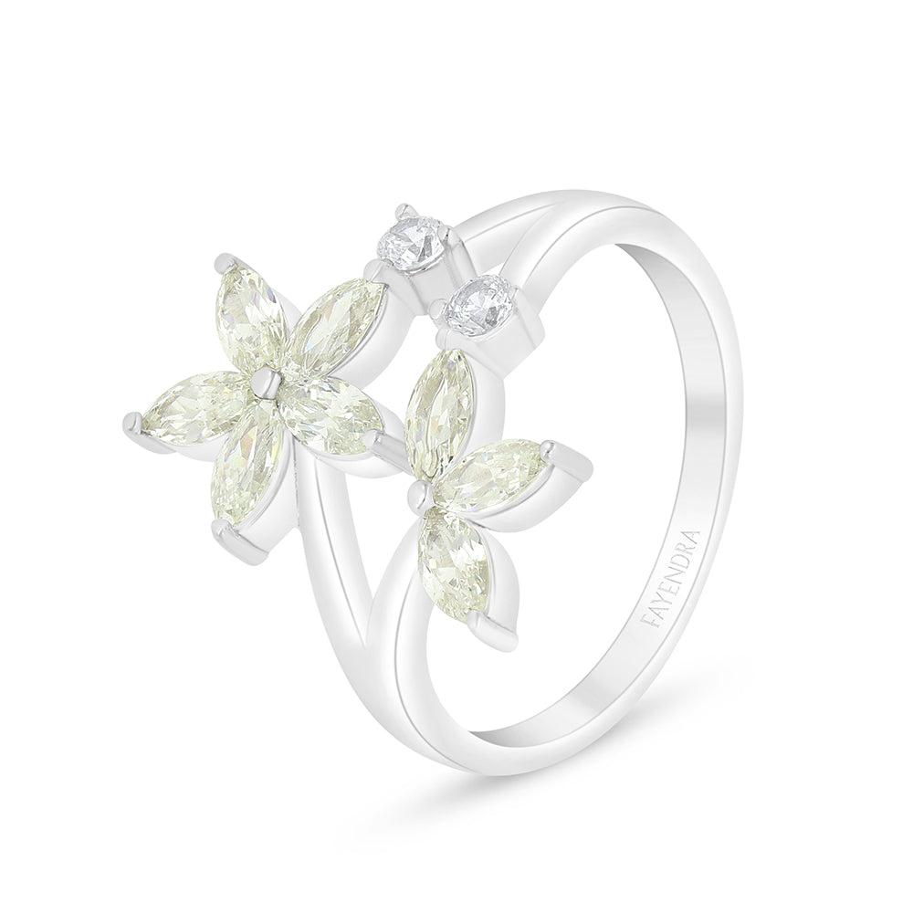 Sterling Silver 925 Ring Rhodium Plated Embedded With Diamond Zircon And White Zircon