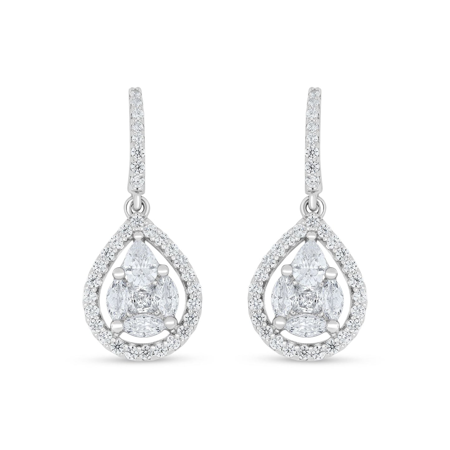 Sterling Silver 925 Earring Rhodium Plated Embedded With White Zircon