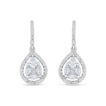 Sterling Silver 925 Earring Rhodium Plated Embedded With White Zircon