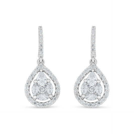 Sterling Silver 925 Earring Rhodium Plated Embedded With White Zircon