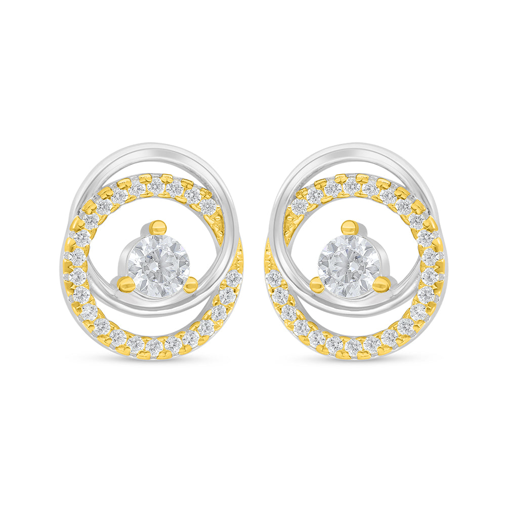 Sterling Silver 925 Earring Rhodium And Golden Plated Embedded With White Zircon