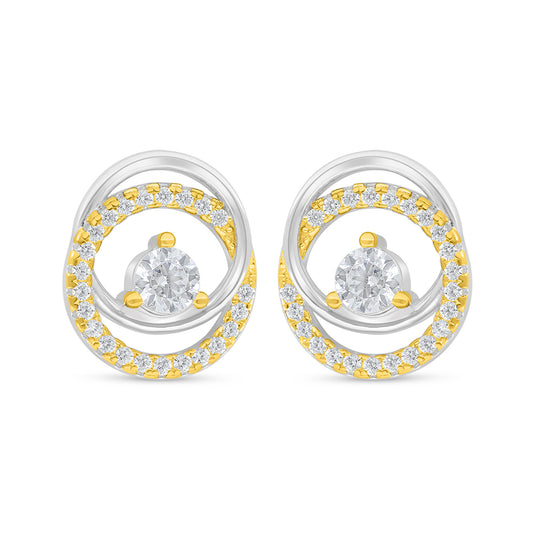 Sterling Silver 925 Earring Rhodium And Golden Plated Embedded With White Zircon