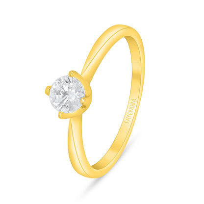 Sterling Silver 925 Ring Golden Plated Embedded With White Zircon
