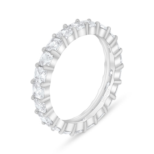 Sterling Silver 925 Ring Rhodium Plated Embedded With White Zircon