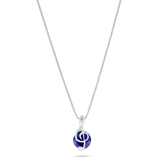 Sterling Silver 925 Necklace Rhodium Plated Embedded With Sapphire Corundum