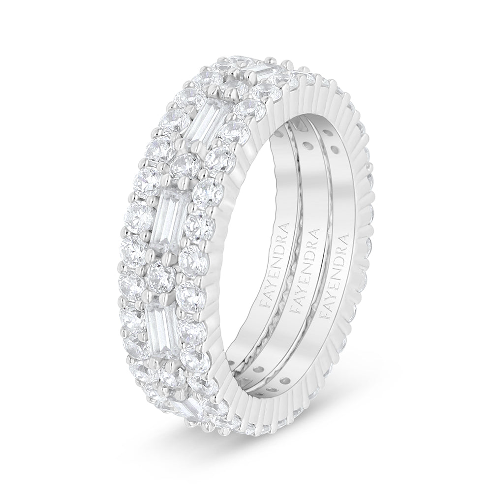 Sterling Silver 925 Ring (3pieces) Rhodium Plated Embedded With White Zircon