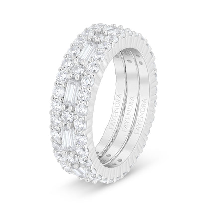 Sterling Silver 925 Ring (3pieces) Rhodium Plated Embedded With White Zircon