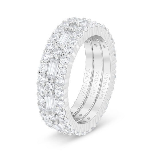 Sterling Silver 925 Ring (3pieces) Rhodium Plated Embedded With White Zircon