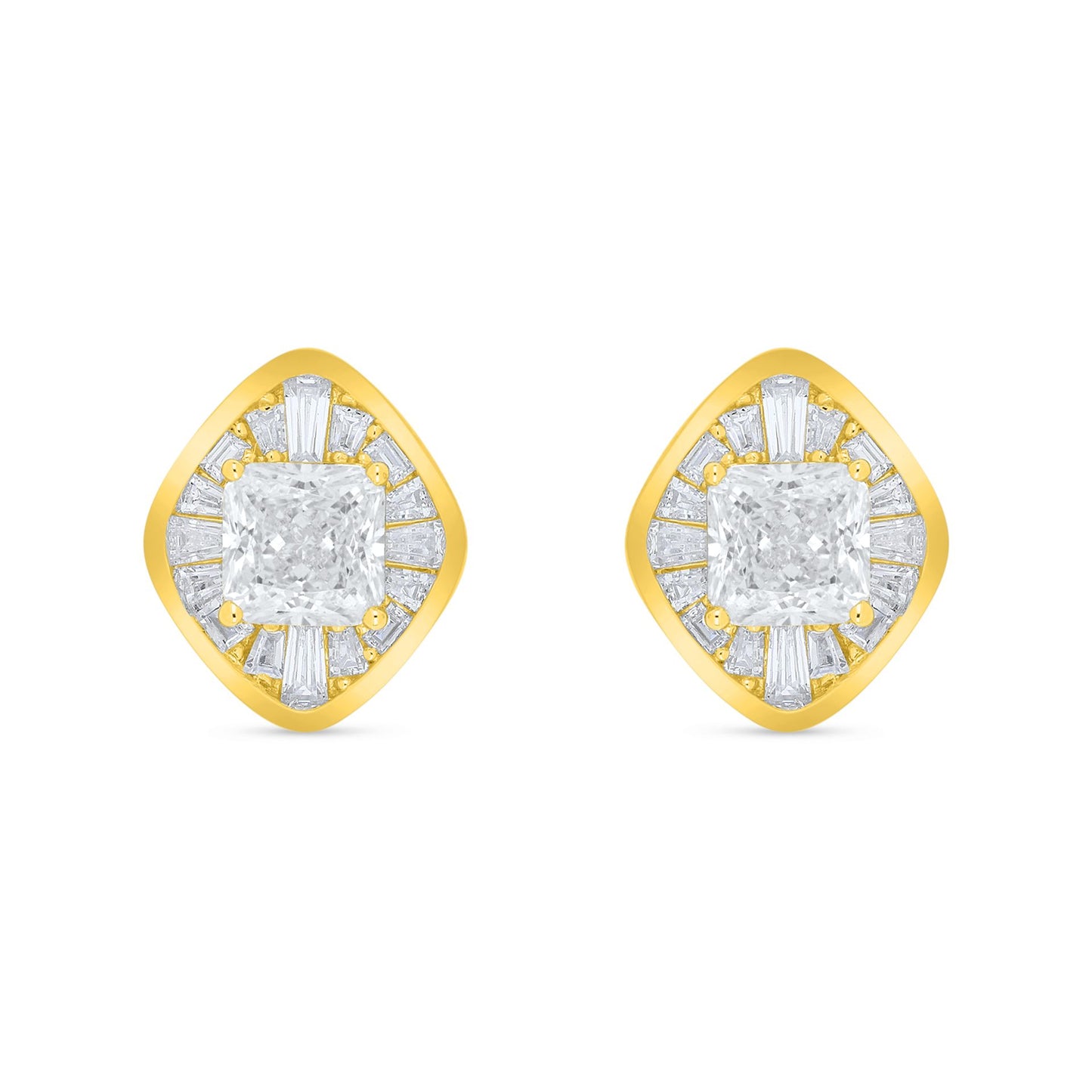 Sterling Silver 925 Earring Golden Plated Embedded With Diamond Zircon And White Zircon