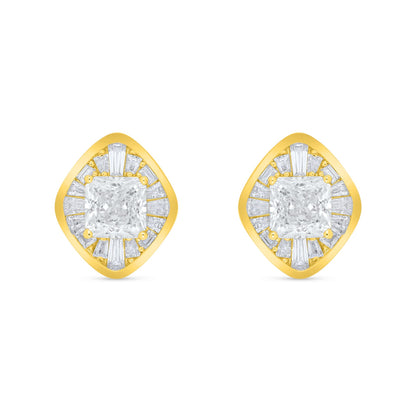 Sterling Silver 925 Earring Golden Plated Embedded With Diamond Zircon And White Zircon