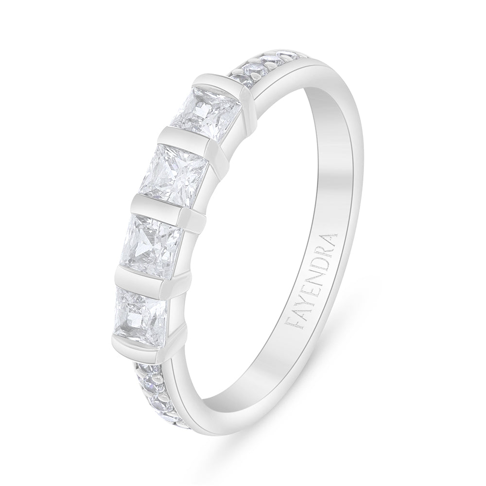 Sterling Silver 925 Ring Rhodium Plated Embedded With White Zircon