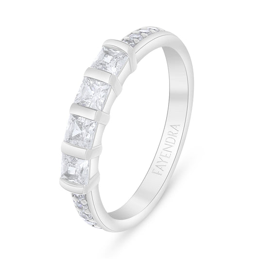 Sterling Silver 925 Ring Rhodium Plated Embedded With White Zircon