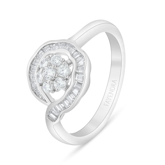 Sterling Silver 925 Ring Rhodium Plated Embedded With White Zircon