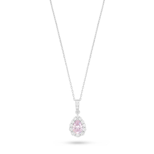 Sterling Silver 925 Necklace Rhodium Plated Embedded With Pink Zircon And White Zircon