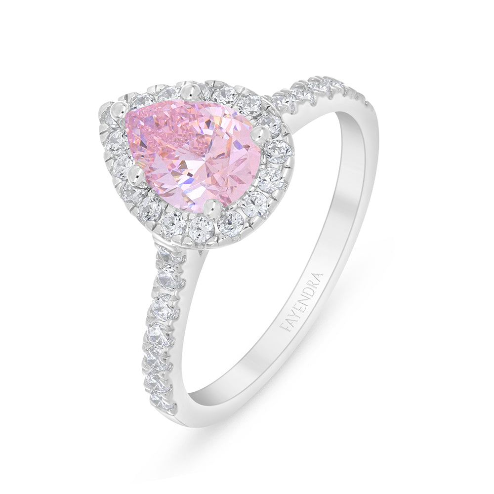 Sterling Silver 925 Ring Rhodium Plated Embedded With Pink Zircon And White Zircon
