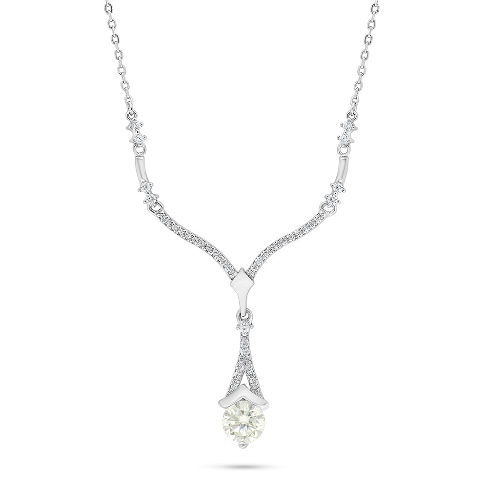 Sterling Silver 925 Necklace Rhodium Plated Embedded With Yellow Diamond And White Zircon