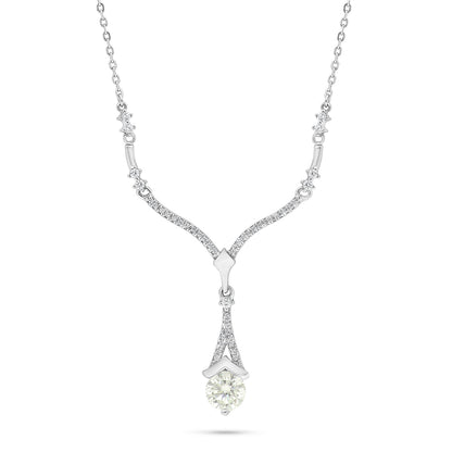 Sterling Silver 925 Necklace Rhodium Plated Embedded With Yellow Diamond And White Zircon
