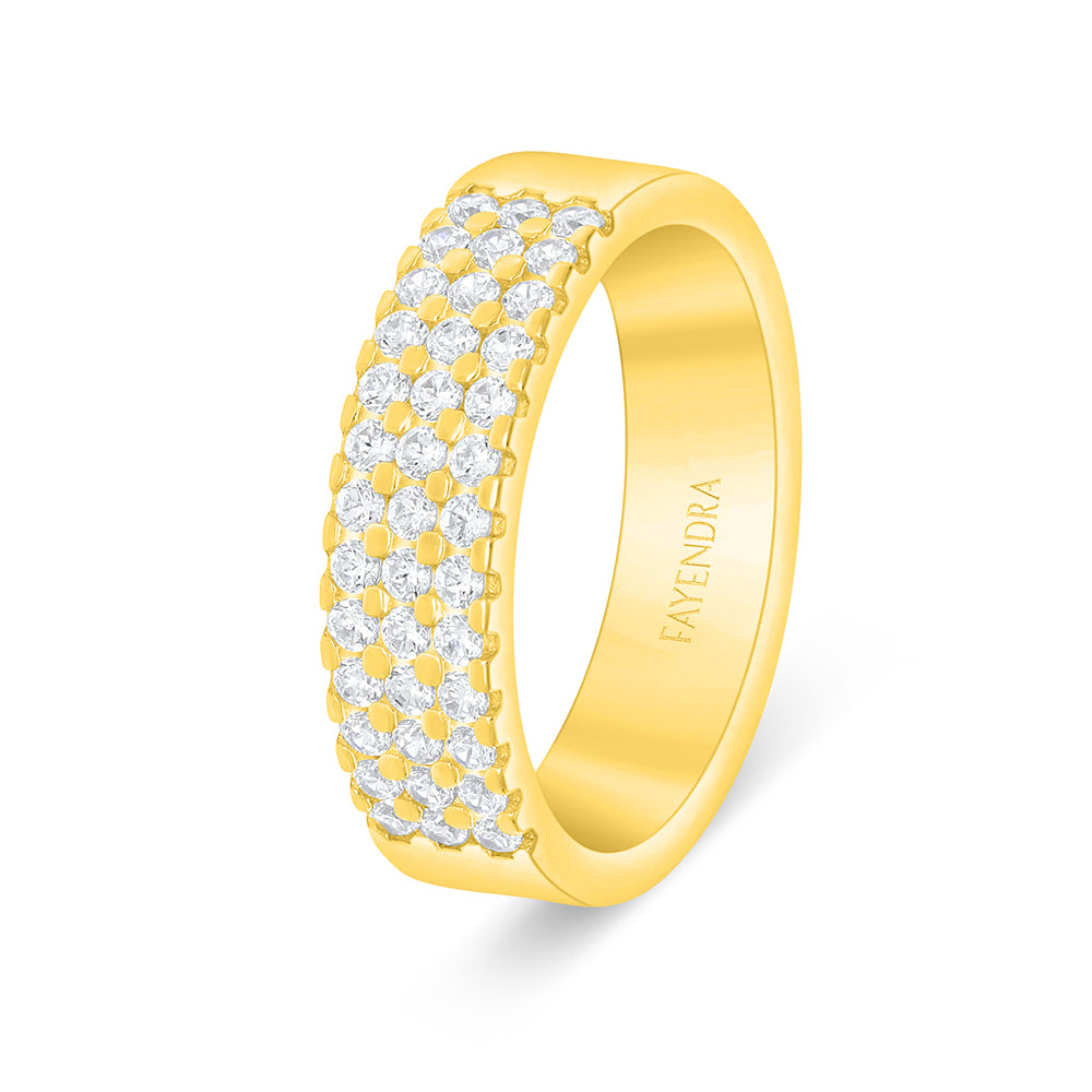 Sterling Silver 925 Ring Golden Plated Embedded With White Zircon