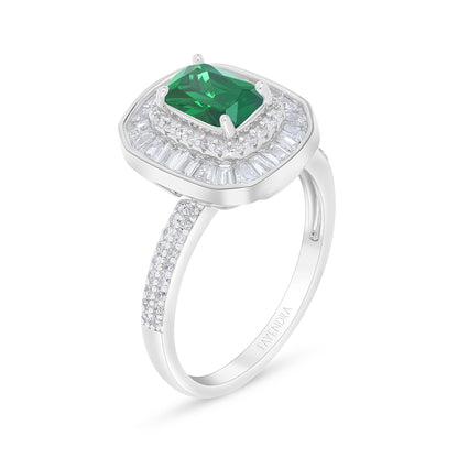 خاتم من الفضة الخالصة عيار 925 مطلي روديوم مرصع زركون زمردي و فص ابيض