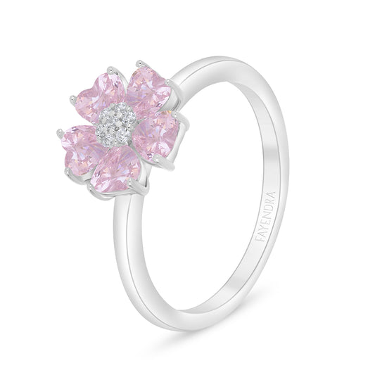 Sterling Silver 925 Ring Rhodium Plated Embedded With Pink Zircon And White Zircon