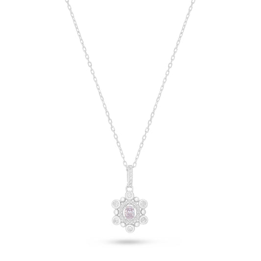 Sterling Silver 925 Necklace Rhodium Plated Embedded With Pink Zircon And White Zircon