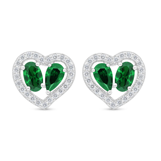 Sterling Silver 925 Earring Rhodium Plated Embedded With Emerald Zircon And White Zircon