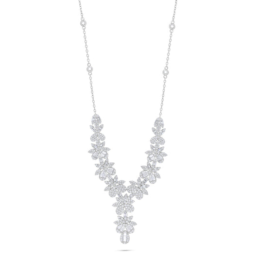 عقد من الفضة الخالصة عيار 925 مطلي روديوم مرصع فص ابيض