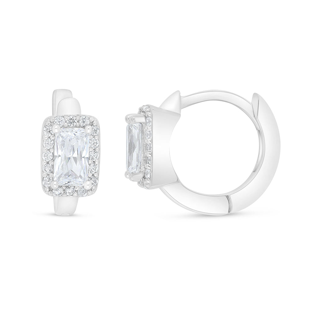 Sterling Silver 925 Earring Rhodium Plated Embedded With White Zircon