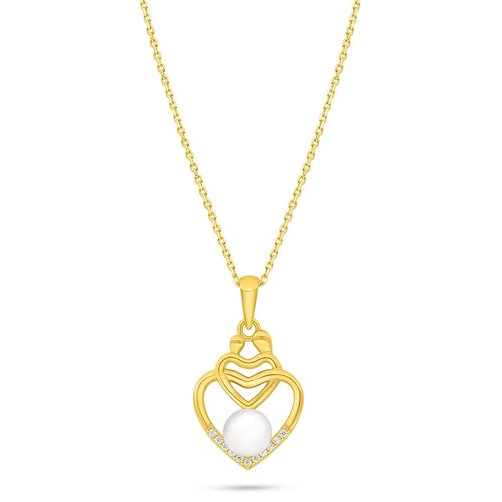 Sterling Silver 925 Necklace Golden Plated Embedded With Natural White Pearl And White Zircon