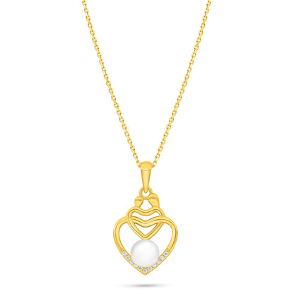 Sterling Silver 925 Necklace Golden Plated Embedded With Natural White Pearl And White Zircon