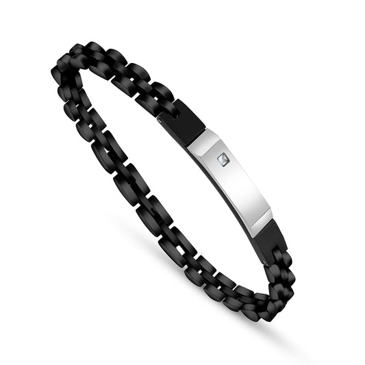 Stainless Steel 316L And 304 L Bracelet, Silver And Black Color And White Zircon For Men