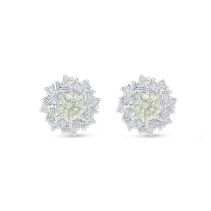 Sterling Silver 925 Earring Rhodium Plated Embedded With Diamond Zircon And White Zircon
